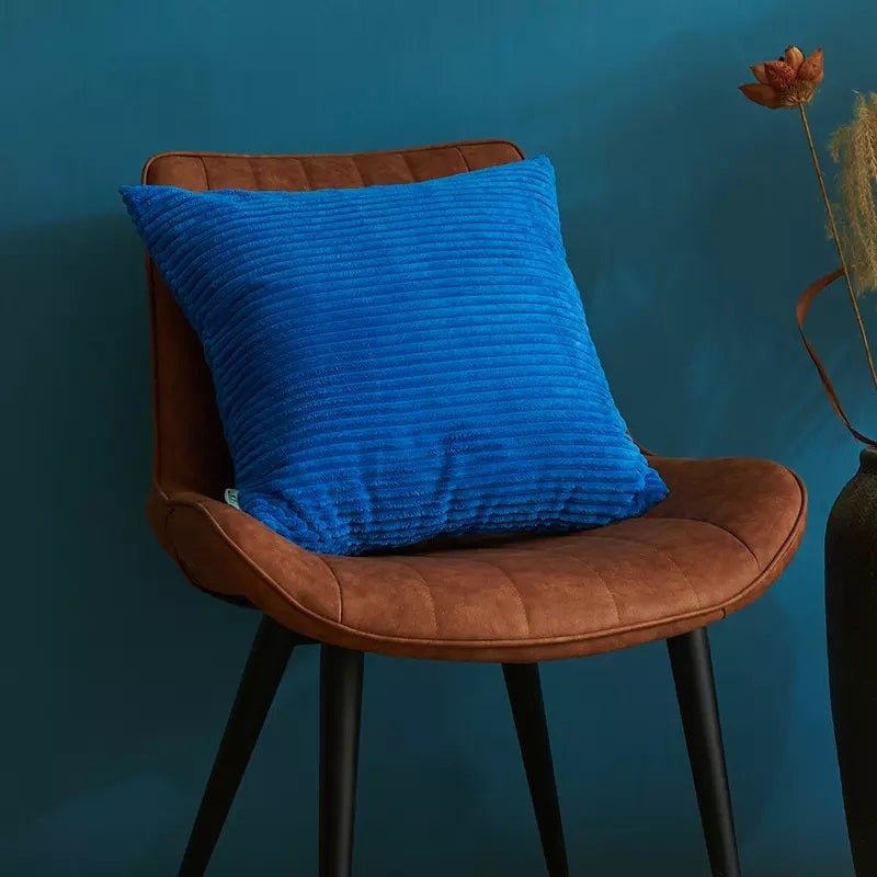 Safir Blå Stribet Velour - The Cosy Dot